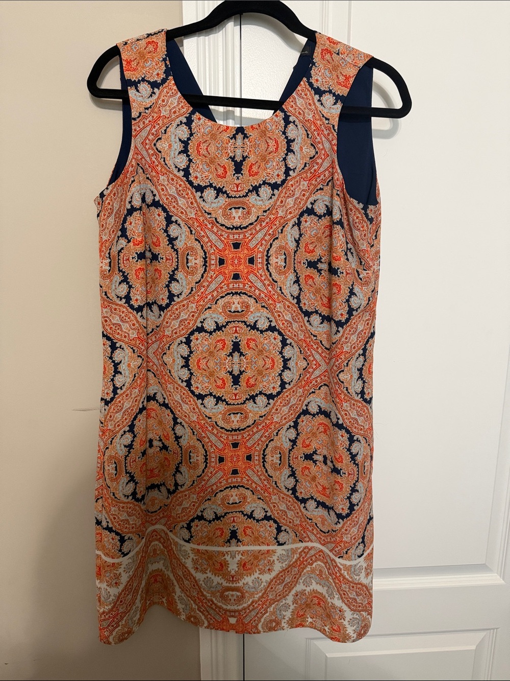 Rose & Olive Orange and Navy Paisley Shift Dress